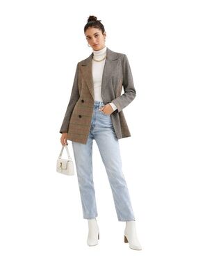 Avec Les Filles Mixed Plaid Blazer Double Breasted Patchwork Medium